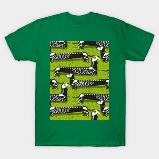 Spooktacular long dachshunds skeleton // pattern // bahia green background skeleton dogs T-Shirt